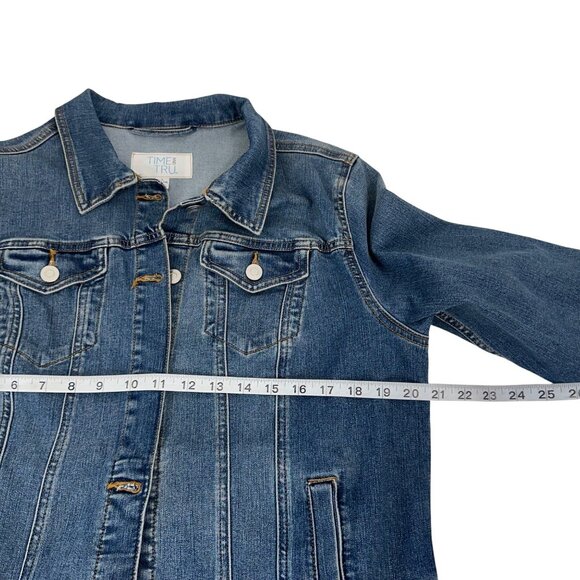 Time & Tru Womens Blue Denim Jacket SZ L (12-14Cotton Blend Classic Button-Down - Picture 4 of 13